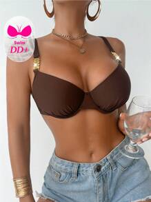 Swim DD+ Women's Solid Color Pleated Sexy Bikini Top For Summer Beach