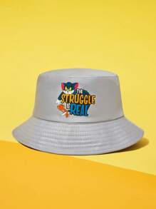 TOM & JERRY X SHEIN 1 件字母和卡通图案双面渔夫帽，适合海滩