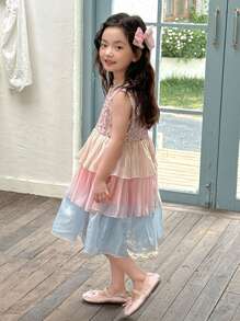 DAZY Vestido de fiesta de cumpleaños de cuello redondo con volantes de tul grueso para niñas (pequeño), de verano