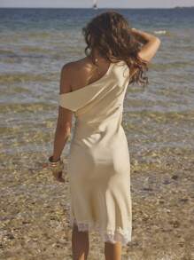 Aralina Women Mid-Length Oblique Shoulder Dress, Fashionable For Summer - Apricot - View 2