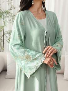 Al Najma 春夏阿拉伯风格系带拼布刺绣网眼喇叭裙