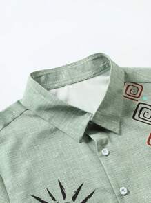 Manfinity RSRT Plus Size Men Summer Casual Geometric Sun Print Shirt - Olive Green - View 3
