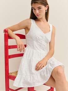 Nöista Spring/Summer A-Line Dress With Floral Lace Trim Women's Vacation Outfit Romantic Cute Style White Graduation Dress - White - View 7