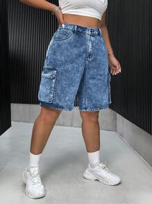 SHEIN ICON 大码牛仔短裤，夏季时尚