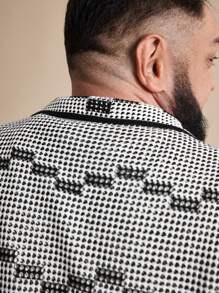 EASEVO Plus Size Men's Casual Fitted Short Sleeve Knit Curved Hem Cardigan, For Fall Winter - Black and White - View 7