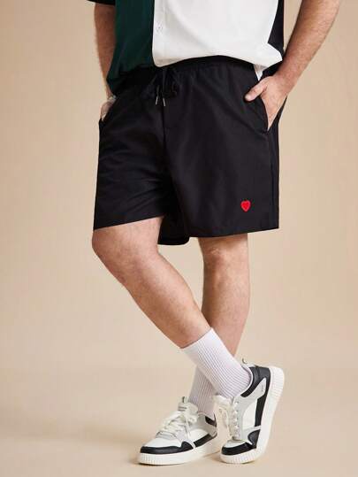 EASEVO Hombres Shorts con estampado de corazón de cintura con cordón