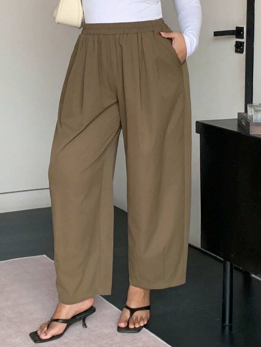 Dazy Plus 大码纯色松紧腰宽松休闲裤