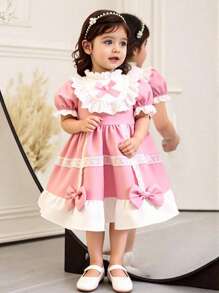 Baby Girls' Style Puff Sleeve Pink Dress - Pink - View 1