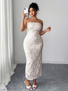 Elenzga Plus Size Women Spring New Famous Lady French Romantic Sexy Lace Bodycon Slit Backless Fashionable Elegant Pure Desire Elegant Cocktail Party Dress For Events
