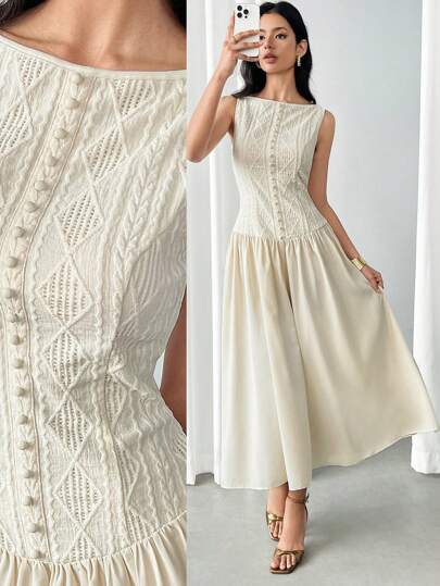 Modelyn Váy chắp vá thanh lịch đến giữa bắp chân dành cho nữ vào mùa hè