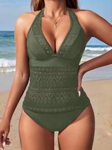 Swim Lushoire Solid Color Tankini Swimsuit, Fashion Style For Summer