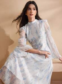 Graceveil Vestido elegante y modesto de estilo árabe con estampado floral, volantes y envolvente en la cintura para mujer - Multicolor - Ver 7