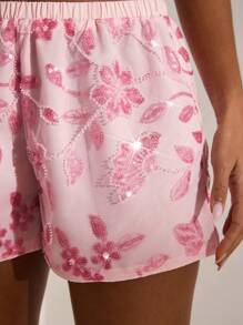 Opulessa Pantaloncini estivi comodi e morbidi in colore unito con vita bassa e perline per le donne