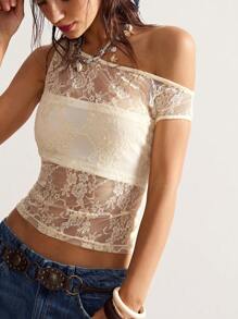 Bohemela Women's Boho Vacation Lace Solid Color Woven Halter Tank Top, Summer - Apricot - View 4