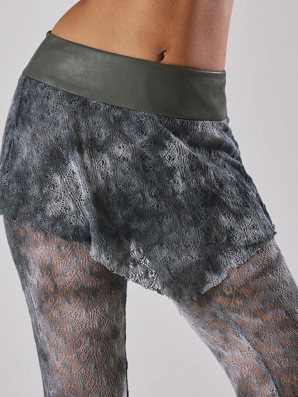 Summer Holiday Vacation Ibiza Festival Rave Cool Girl Shipwrecked Pu Leather Studded Waist Asymmetrical Lace Mini Skirt Party