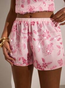 Opulessa Pantaloncini estivi comodi e morbidi in colore unito con vita bassa e perline per le donne