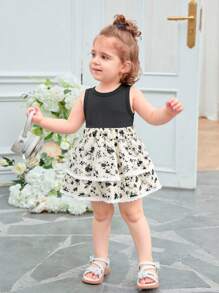 SHEIN Baby Girl New Floral Print Dress, Comfortable Casual Elegant Style, Suitable For Indoor & Outdoor Activities, Spring/Summer - Multicolor - View 8