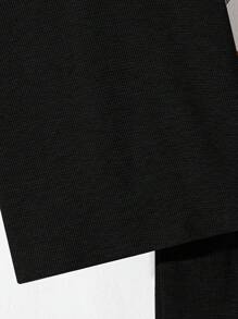 Tween Boy Casual Loose Solid Color Polo Collar Short Sleeve T-Shirt & Shorts Set, 2pcs, Suitable For Commuting, School, Daily Casual Wear, Sport, Spring/Summer - Black - View 6