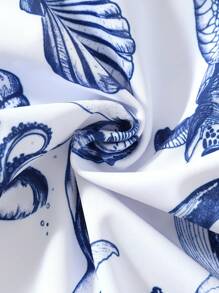 SHEIN 2pcs/Set Baby Swimwear & Sun Hat, Cute Vacation Ocean Shell Print Long Sleeve One-Piece Swimsuit, Casual Outfit For Baby Boy/Girl, Suitable For Spring/Summer Trips, Beach, Pool Party