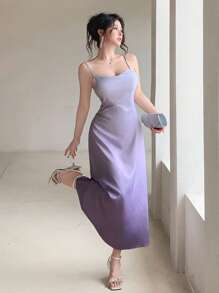 DAZY Abito elegante minimal donna con effetto sfumato, senza maniche, adatto per uso casual quotidiano