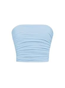 SHEIN Top sin tirantes de tubo elástico ajustado con fruncidos minimalista y cómodo para niña preadolescente