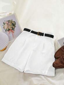 INAWLY Women's Solid Color Pleated Casual Versatile Shorts