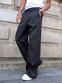 PAVTROS Manfinity Streetrush Men's Casual Mixed Rivet Wide Leg Pants, Streetwear Work Pants, Fall