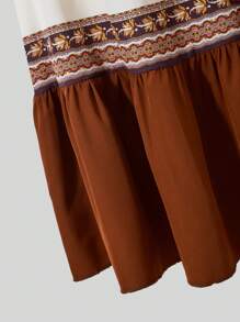 SHEIN Explorewe Teen Girls Elastic Waist Colorblock Printed Mini Skirt - Apricot - View 5