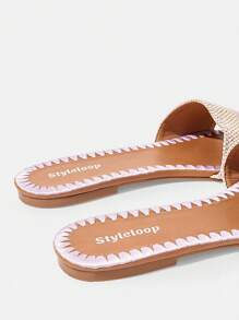 Styleloop Damen violette bestickter römischer Stil offene Zehe Flach Sandalen, elegant für formelle Anlässe