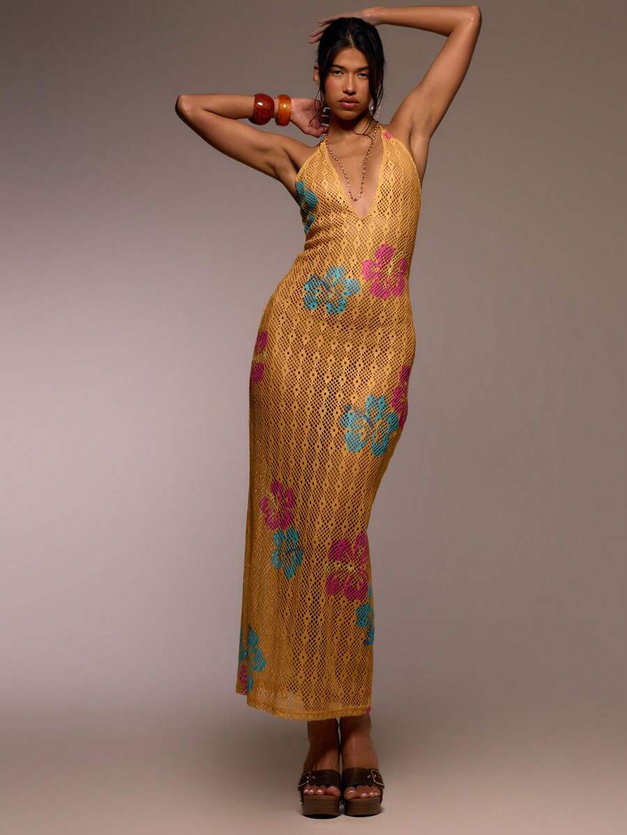 MUSERA Robe longue à fleurs imprimée, col en V et col ras-du-cou, en tricot. Tenue printanière et estivale pour Ibiza, vacances, festivals mignons, plage, bohème, mariage, remise de diplôme, anniversaire, bal - Blanc - Voir 1