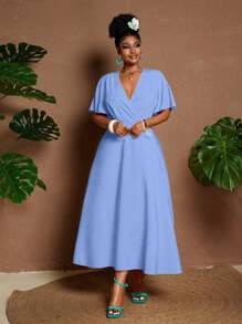 Maweii Vestido holgado de verano con escote en V profundo, mangas con volantes y cintura ceñida, apropiado para el trabajo y actividades al aire libre, talla grande