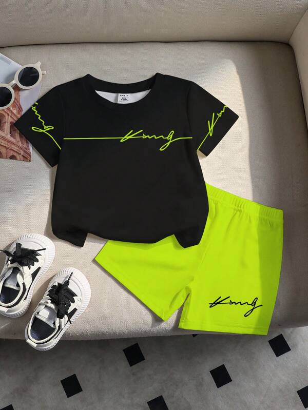 Ensemble t-shirt et short d'été décontracté avec imprimé lettre pour bébé garçon