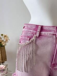 Soleia Shorts di jeans da donna, shorts casual skinny stretch di colore rosa