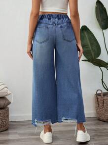 SHEIN Jeans de mezclilla con flecos y amarres a la cintura sueltos para embarazadas, adecuados para uso diario en verano