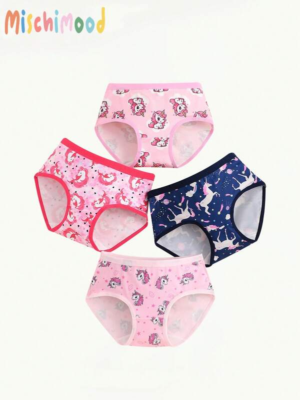 4pcs/Set Young Girl Cartoon Unicorns Printed Comfortable Briefs Girl Underwear Packpanty For Young Girl Girlunderwear Young Girl Girlskids Panties Fathers Day Gifts Puppy Summer Beach Summer Clothes