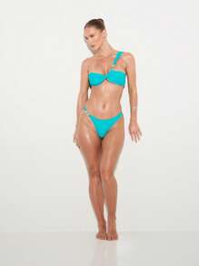 KIZN Asymmetric One Shoulder Monokini Bandeau Swimming Top Pearl Detail Bikini Set Resort Swim Beach Summer Wear Two Piece