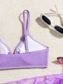 Tween GirlsCute 3 PiecesSwimsuit Set With Shawl/Ruffle Trim - Purple - View 5