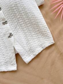 Soleia 女士海滩度假纯白色纹理针织圆领开衫上衣，剪裁合身，蝴蝶结金属纽扣前开衩细节，适合派对、狂欢节、下午茶 - 白色 - 查看 6