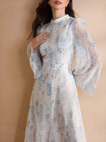 Graceveil Vestido elegante y modesto de estilo árabe con estampado floral, volantes y envolvente en la cintura para mujer - Multicolor - Ver 3