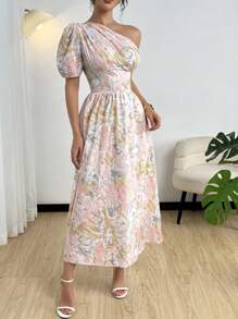 Modelyn 女士时尚不对称领口夏季连衣裙