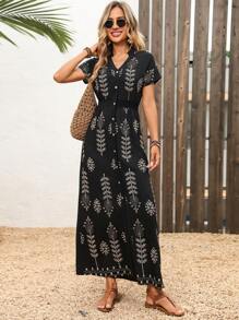 EMERY ROSE Women All-Over Print Long Vacation Casual Dress,Embroidered Patchwork Dress - Multicolor - View 5