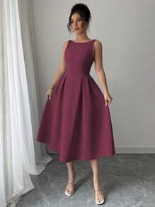 Elenzga Vestido midi con hombros descubiertos, talle ajustado y falda acampanada, elegante para el trabajo, el té de la tarde, fiestas, primavera/verano