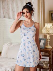 CottageSlumber 花卉印花蕾丝拼布优雅吊带睡袍，夏季