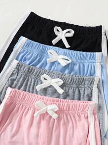 SHEIN Bộ 4 món quần short thể thao màu kẹo dễ thương thường ngày cho bé gái/trẻ sơ sinh 0-3 tuổi mùa xuân/hè, bộ đồ mặc hàng ngày 4 món - Nhiều màu - Xem 5