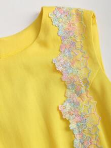SHEIN Unity French Style Fitted Sleeveless Embroidered And Printed Mini Dress, High-End Quality Elegant Lady Dress - Yellow - View 4