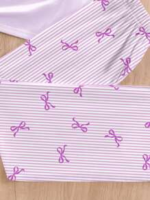 SHEIN 女童两件套宽松休闲短袖上衣和裤子睡衣套装 - 彩色 - 查看 6