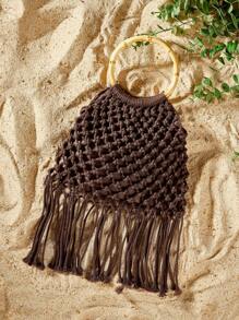 SHEIN SXY Bolsos de asa superior para damas y mujeres, de moda, elegantes, sencillos, personalizados, versátiles, hechos a mano a ganchillo, con flecos, para la playa, vacaciones, días festivos, verano, y la