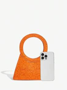 SHEIN SXY 女士，女式手提包，斜挎包，橙色，蛇纹PU，动物印花，圆形手柄，时尚，优雅，简约，个性化，多功能，经典，适合通勤，办公室，约会，日常，购物，下午茶，鸡尾酒会，派对，舞会，俱乐部，约会，生日，晚会，约会之夜