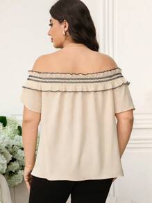 SHEIN Clasi Women Plus Size Ruffled Off-Shoulder Short Sleeve Fashionable Blouse Top - Apricot - View 2