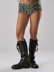 MUSERA Shorts mini con lentejuelas esponjosos, para verano, vacaciones, Ibiza, festivales, fiestas, chica cool en otoño e invierno